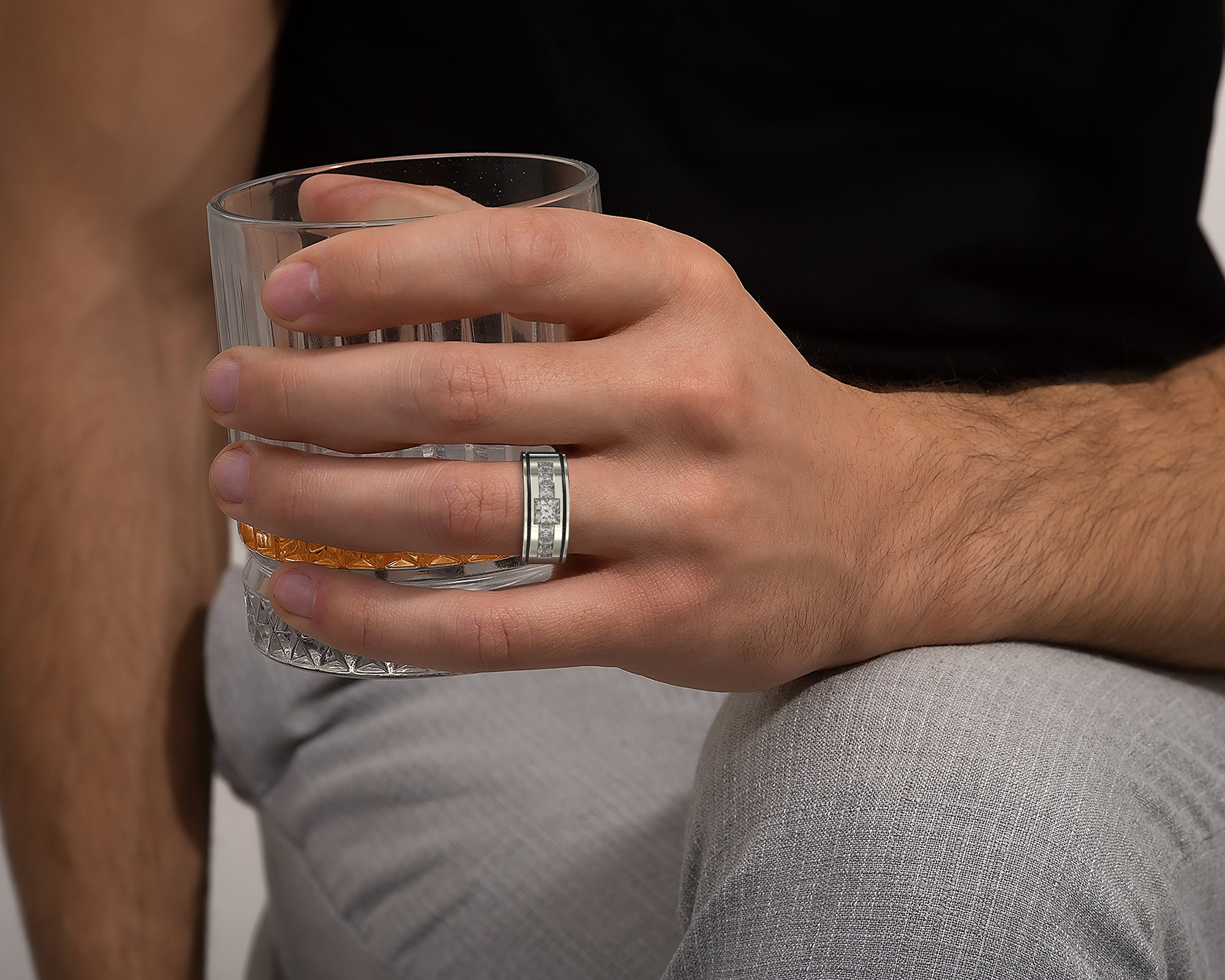 Mens diamond wedding bands outlet on hand