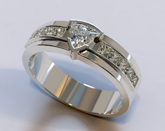 Mens Diamond Wedding Band / Trillion Diamond Wedding Ring / White Gold Mens Ring / Unique Wedding Band / Masculine Wedding Ring / Mens Ring