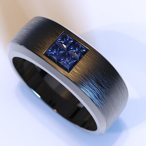 Solid Black Gold Sapphire Ring / Brushed Gold Ring / Black Gold Mens Band / Unique Wedding Ring / Sapphire Ring Men / Unique Mens Band