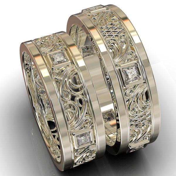 Wedding Bands Set His and Hers Etsy