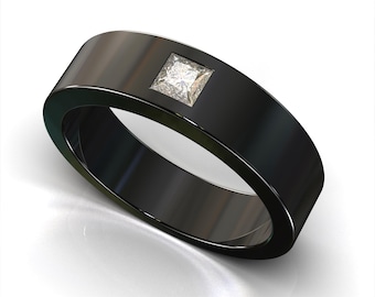 Classic Wedding Band / Masculine Wedding Ring / Mens Diamond Ring / Unique Black Gold Band / Handmade Wedding Band / Black Gold Mens Ring
