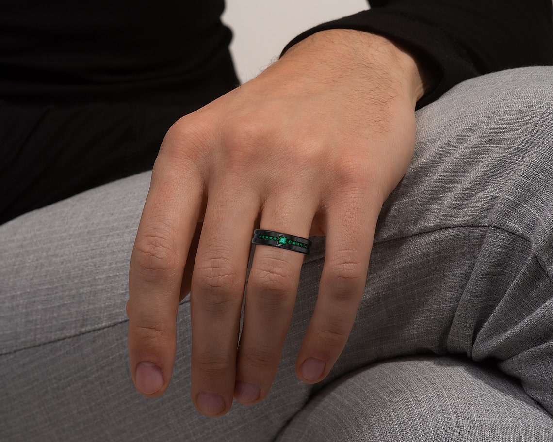 Black Gold Emerald Band / Mens Emerald Ring / Mens Black Gold image 4