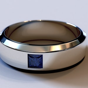 Mens Platinum Wedding Band With Sapphire / Mens Wedding Band Platinum / Unique Sapphire Ring / Blue Sapphire Band / Sapphire Wedding Band