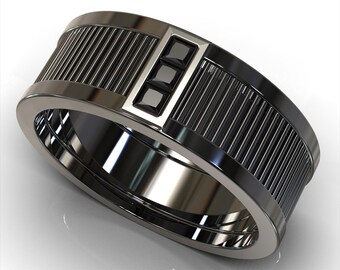 Mens Black Wedding Band / Sleek Wedding Ring For Men / Black Diamond Wedding Band / Mens Black Gold Band / Unique Wedding Ring / Mens Band