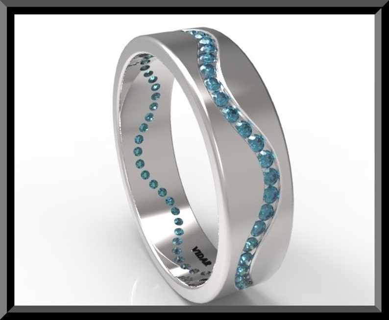 Unique Wedding Band Wedding Ring Blue Diamond Wedding Band Etsy