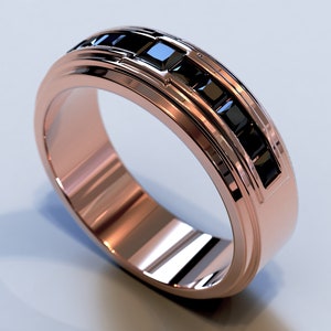 Mens Wedding Band Solid Rose Gold / Black Diamond Ring Rose Gold / Black Diamond Wedding Band / Unique Mens Wedding Band / 14K Rose Gold