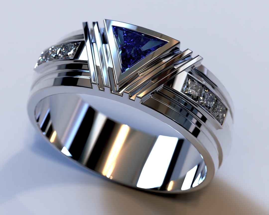 Custom Platinum Sapphire Ring / Platinum Wedding Band Men / 950 ...