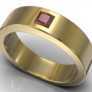 Minimalist Wedding Band / Mens Yellow Gold Band / Ruby Wedding Band / Mens Ruby Band / Yellow Gold Wedding Band / Unique Mens Ring