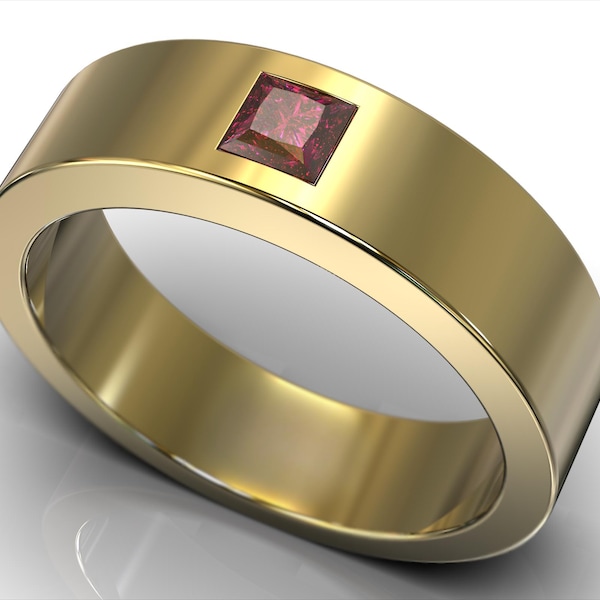 Minimalistische trouwring / geelgouden herenband / Ruby trouwring / Ruby herenband / geelgouden trouwring / unieke herenring