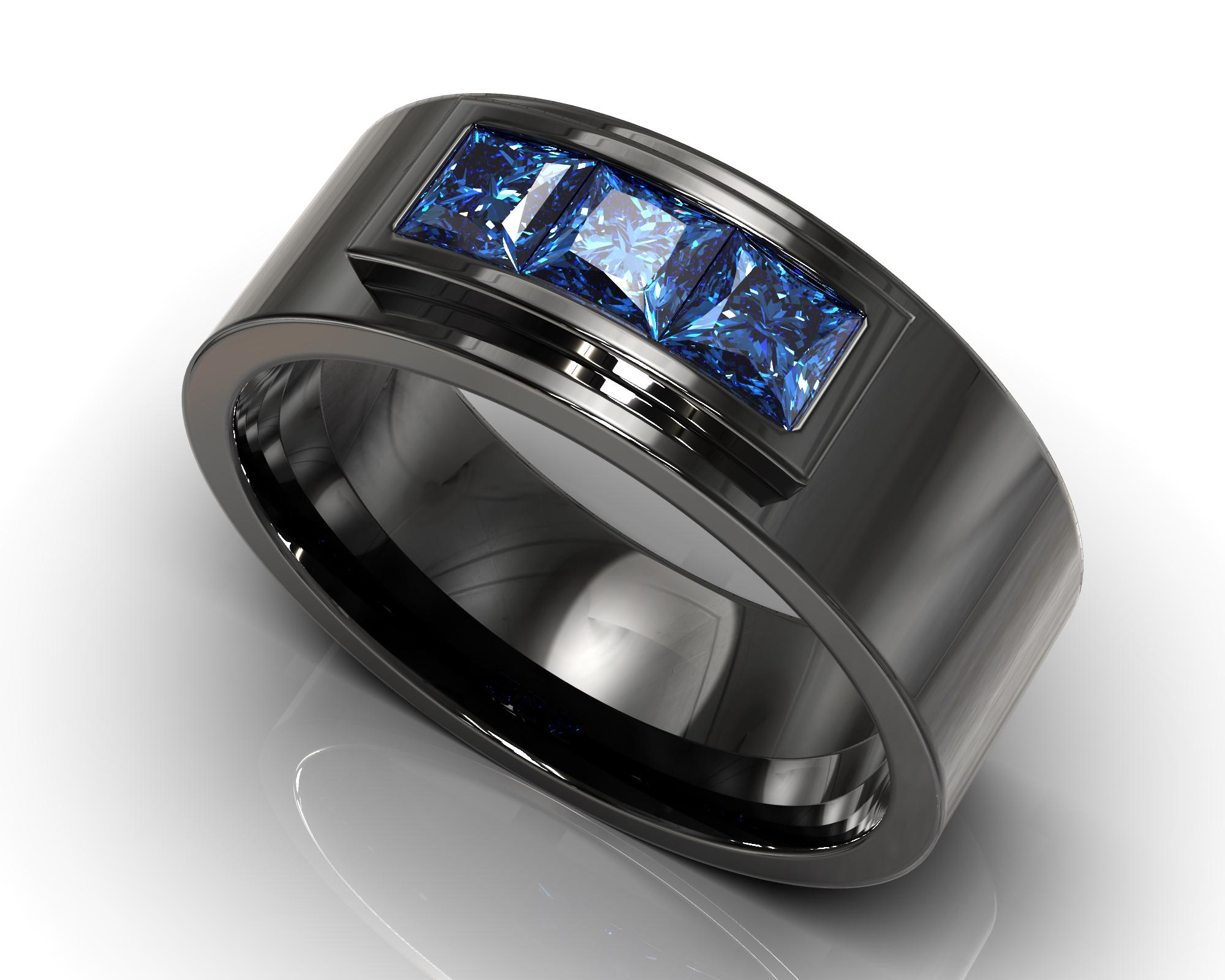 wedding band sapphire and black diamond ring