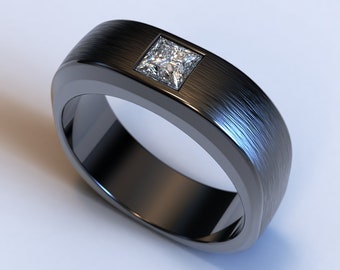 Gebürstet Schwarz Gold Band / Einzigartiger Diamant Herrenring / Diamant Ehering für Männer / Quadratischer Ehering / Bündiger Diamantring / Handgemacht
