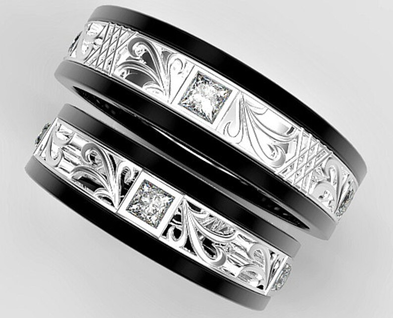 Matching Wedding Band Set His and Hers Diamond Wedding Band Etsy