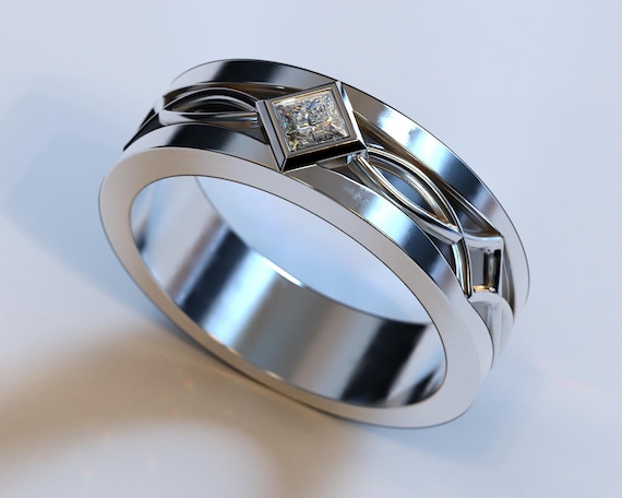 Celtic Style Diamond Band Mens Unique Wedding Band Two Tone Gold Wedding Band For Men Handcrafted Celtic Wedding Ring Diamond Band