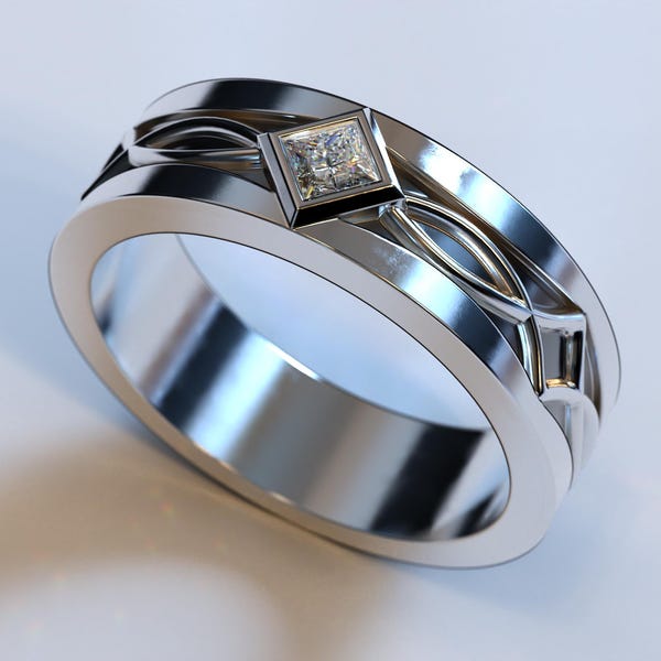 Celtic Style Diamond Band / Mens Unique Wedding Band / Two Tone Gold Wedding Band For Men / Handcrafted Celtic Wedding Ring / Diamond Band