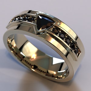 Trillion Diamond Wedding Band / Men&#39;s Gold Wedding Ring / Black Diamond Wedding Band / Unique Wedding Band / Rich Wedding Band / Unique Ring