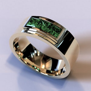 Emerald Man Ring / Emerald Man Wedding Band / 14K Gold Wedding Band / Men's Rings Emerald / Man Wedding Ring / Man Wedding Band