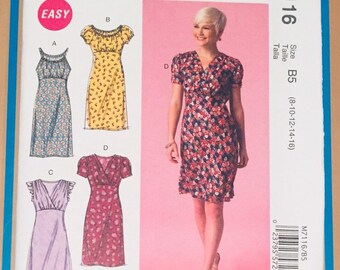 Size B5 McCalls Patterns M7116 Misses Dresses 8-10-12-14-16