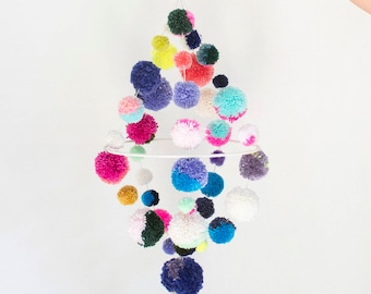 Colorful Large Pom Pom Mobile / Chandelier in Multicolor