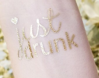 Bachelorette Party Tattoos, Just Drunk Bridesmaid Tattoo, Hen Party Tattoos, Bridesmaid Tattoo, Drunk In Love Temporary Tattoo, Gold Tattoos