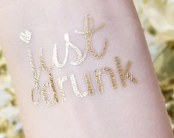 Bachelorette Party Tattoos, Just Drunk Bridesmaid Tattoo, Hen Party Tattoos, Bridesmaid Tattoo, Drunk In Love Temporary Tattoo, Gold Tattoos