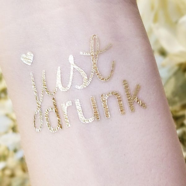 Bachelorette Party Tattoos, Just Drunk Bridesmaid Tattoo, Hen Party Tattoos, Bridesmaid Tattoo, Drunk In Love Temporary Tattoo, Gold Tattoos