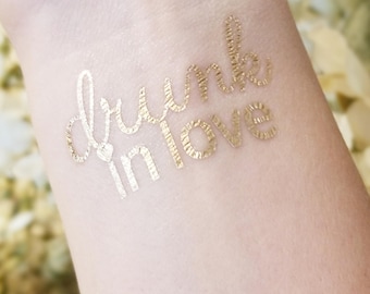 Bachelorette Party Tattoos, Drunk In Love Bachelorette Party Tattoo, Drunk In Love Temporary Tattoo, Just Drunk Tattoo, Gold Bride Tattoo