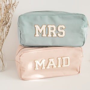 Custom Makeup Bag With Patches, Personalized Nylon Makeup Bag, Makeup Bag With Chenille Letters, Bride and Bridesmaid Makeup Bag Gifts