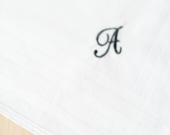 Monogrammed Handkerchief, Father of the Bride Gift, Embroidered Initial