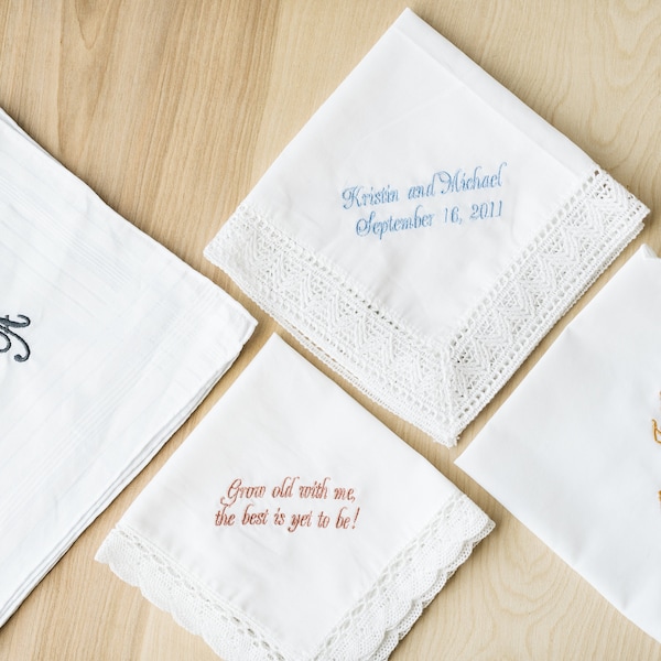 Design Your Own Embroidered Handkerchief, Custom Embroidered Handkerchief For Weddings, Handkerchiefs For The Entire Bridal Party