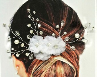 Vienna Bridal Hair Comb, Wedding Hair Comb, Floral Hair Comb, Wedding Hair Accessories, White Floral Hair Comb, Bridal Headpiece