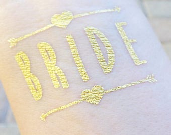 Bride Tattoo, Bachelorette Party Tattoo, Hen Party Tattoo, Bride Tribe Tattoos, Tattoos For Your Bridesmaids, Gifts For Her, Gold Tattoo