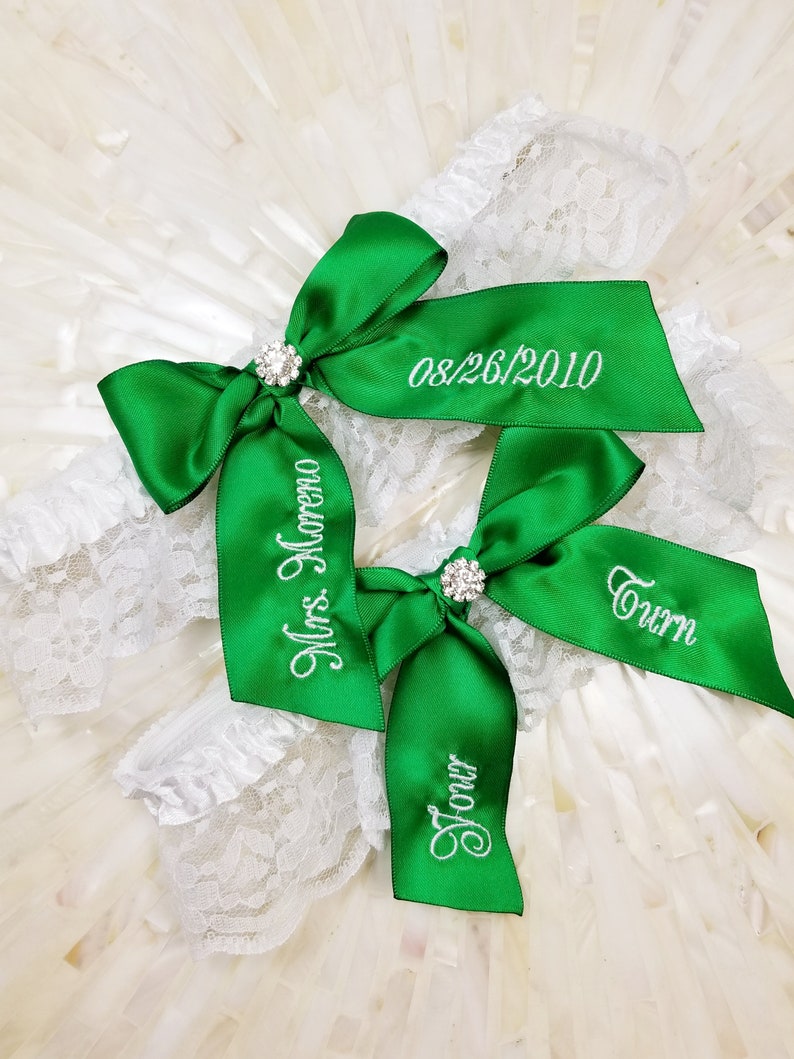 Keepsake Garter Emerald Green Wedding Garter Garter Set Toss Garter Embroidered Bridal Garter Green Bridal Garter You/'re Next Garter