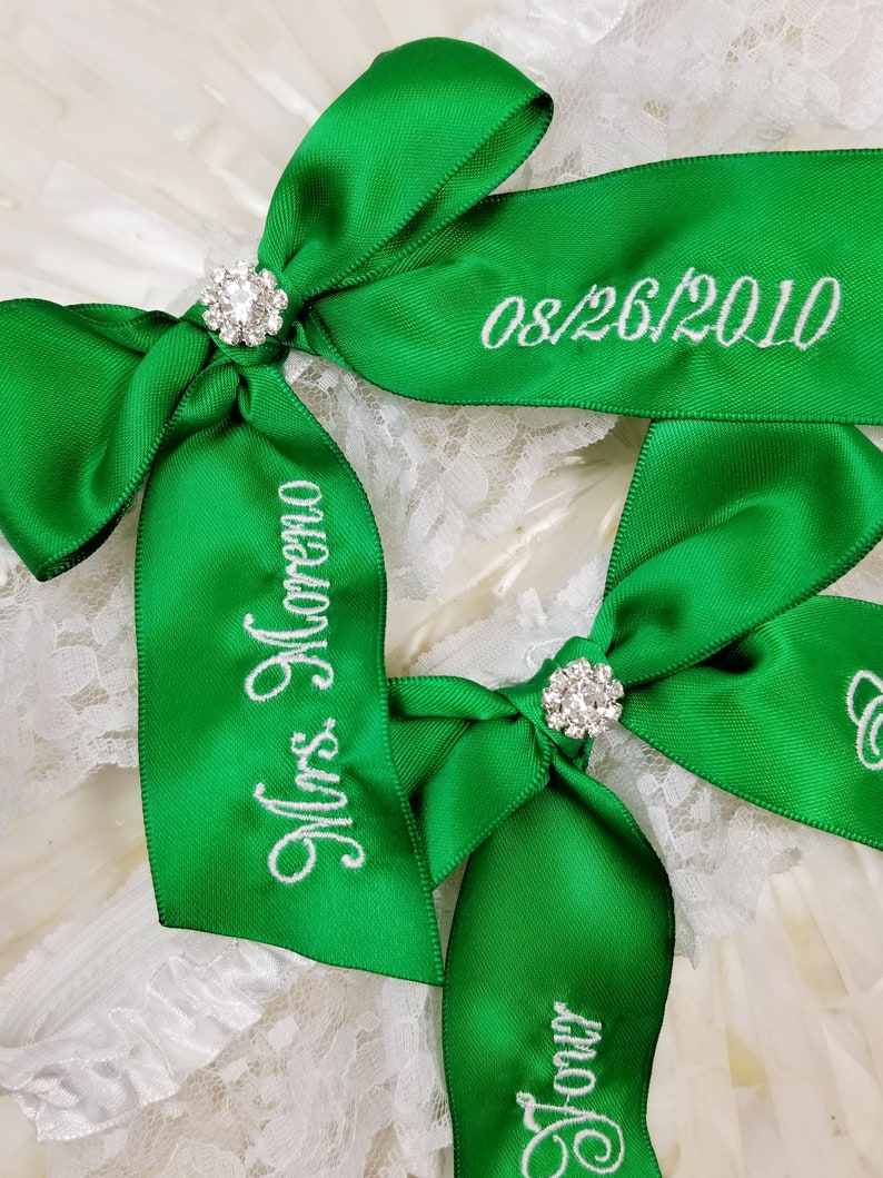 Keepsake Garter Emerald Green Wedding Garter Garter Set Toss Garter Embroidered Bridal Garter Green Bridal Garter You/'re Next Garter