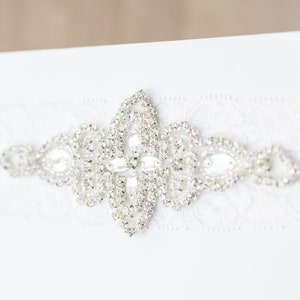 Ella Rhinestone Bridal Garter Set, Luxury White Floral Lace Rhinestone Garter For The Bride To Be, Unique Garter Set With Luxury Gift Box