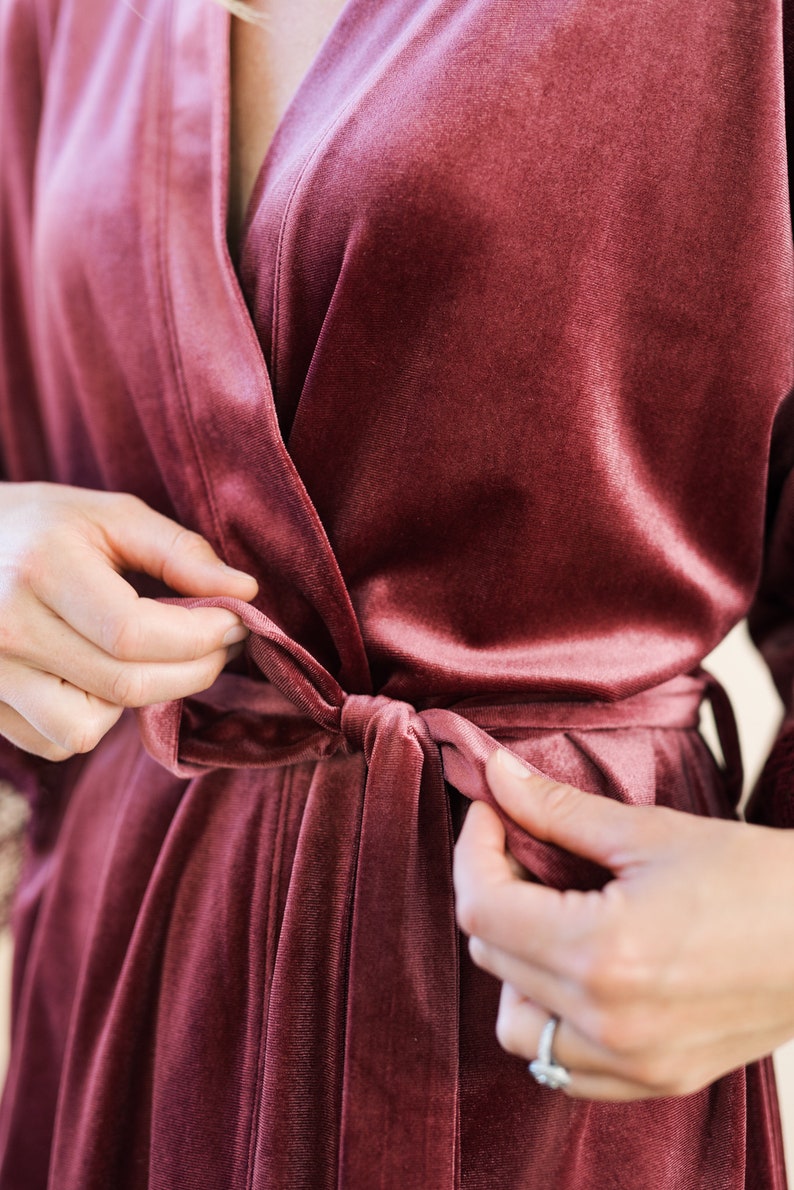 THE ORIGINAL Mauve Velvet and Lace Boho Bridal Robe, Mauve Velvet Bridesmaid Robes With Luxury Gift Bag, Unique Getting Ready Robes image 5