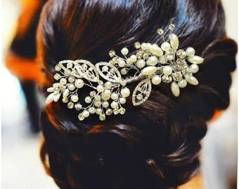 Manhattan Bridal Hair Comb, Wedding Hair Comb,  Pearl and Crystal Hair Comb, Wedding Hair Accessories, Floral Bridal Headpiece