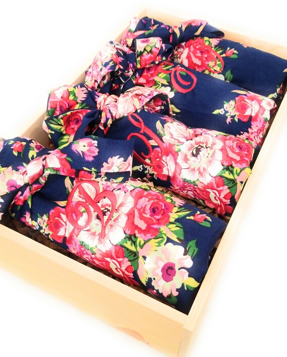 blue floral bridesmaid robes