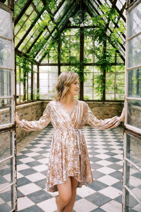 Rose Gold Velvet Bridal Robe, Luxury Getting Ready Robe for the Bridal Party, Unique Bridesmaid Robes, Made in America, Velvet Wrap Robe