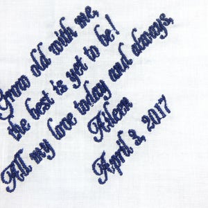Groom Gift For The Wedding Day, Embroidered Groom Handkerchief From The Bride, Gift From Bride to Groom, "Grow Old With Me" Handkerchief