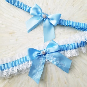 Ensemble jarretière bleu clair personnalisé, jarretière bleu You&#39;re Next, quelque chose de bleu pour la future mariée, jarretière de mariage bleu clair personnalisée