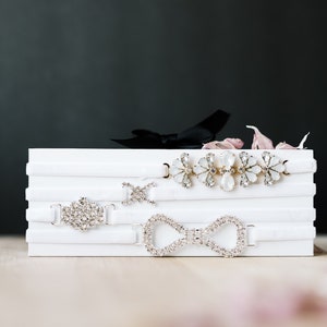 Custom Infinity Rhinestone Modern Bridal Garter, Thin White Velvet Bridal Garter, Times Infinity Garter, Dainty Garter For The Bride To Be