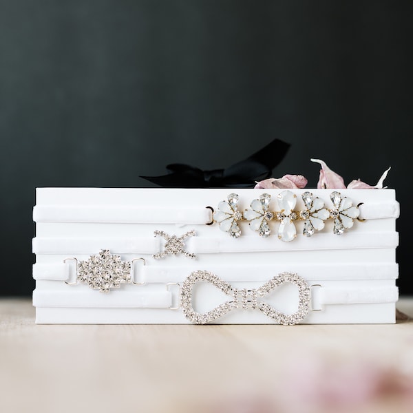 Infinity Rhinestone Modern Bridal Garter, Thin White Velvet Bridal Garter, Times Infinity Wedding Garter, Dainty Garter For The Bride To Be