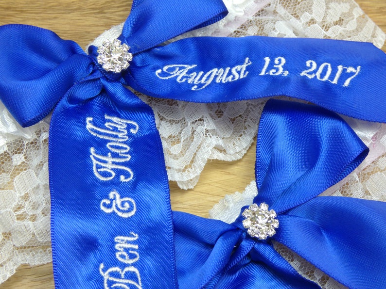 Cobalt Blue Wedding Garter Embroidered Bridal Garter Custom Etsy