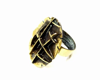 Handmade Oxidized Bronze Plated Brass Ring, Adjustable