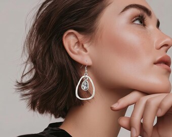 Handmade Pewter Earrings, 925 Silver Plated, Crystal Drop! Hypoallergenic. Ne-1543
