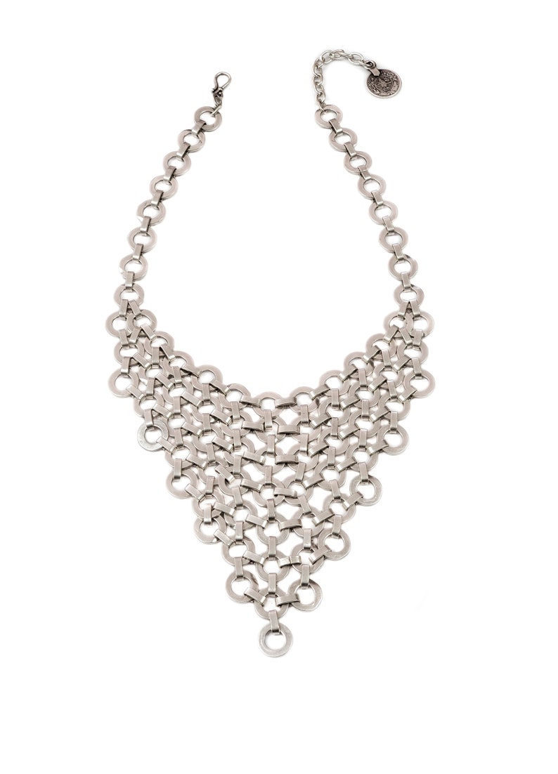 Hand Made Boho, Ethnic, Tribal Pewter V Shape Chainmail Necklace Plated ...
