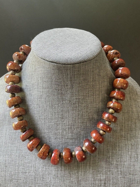 Vintage Himalayan Carnelian Agate Brass Bead Chunk