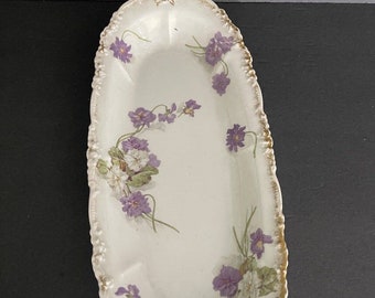 J Pouyat Limoges France Floral White Lavender Relish Tray Serving Platter