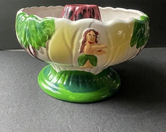 Sang Hung Hawaiian Tropical Hula Girl Volcano Retro Vintage Cocktail Bowl