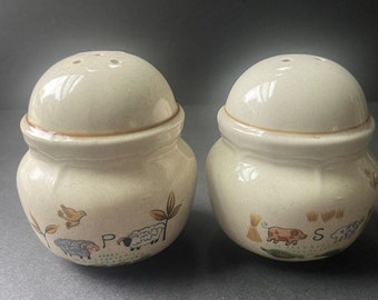 International Stoneware Heartland Salt & Pepper Shakers Country Farm Set Granny